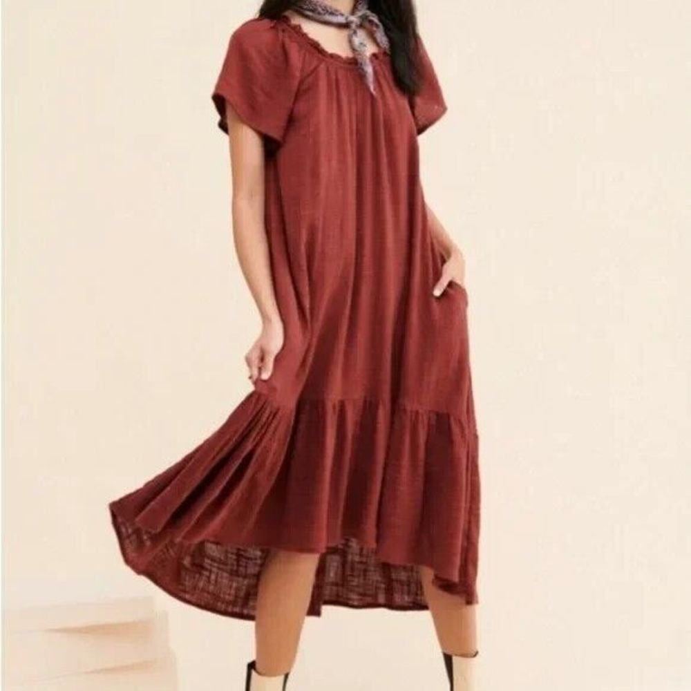 Anthropologie Rust Midi Peasant Dress